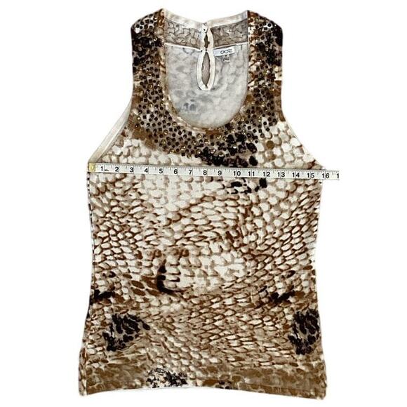 Cache Womens Sleeveless Snakeskin Print Beaded Scoop Neckline Stretchy Blouse M - Picture 7 of 10